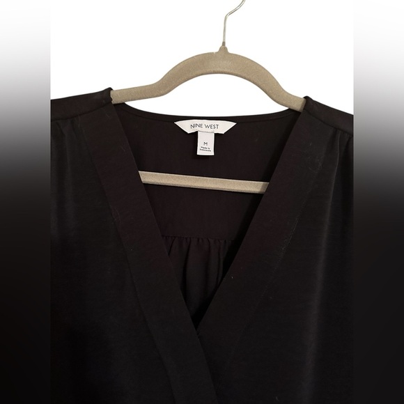 Nine West Black Crisscross Surplice Blouse With Bubble Sleeves - Women’s M - Picture 9 of 13